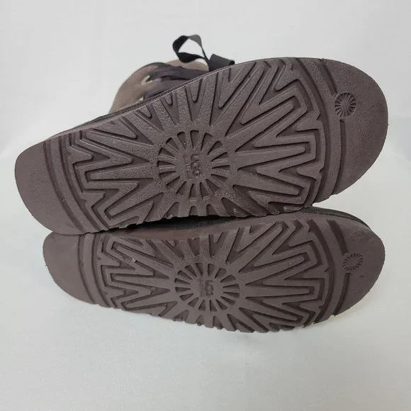 UGG Australia Brown Ribbon Lace Up Sheepskin Wool Boots Womens Size W7 - Picture 6 of 7